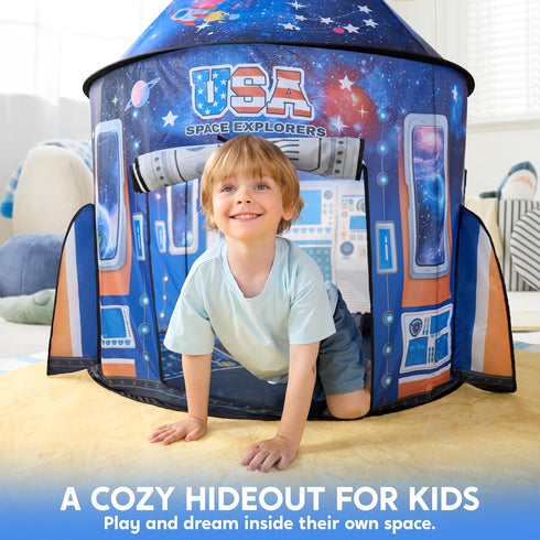 JOYIN Rocket Ship Play Tent for Kids Glow-in-the-Dark Space Tent with Starry, Astronaut Spaceship Foldable Playhouse