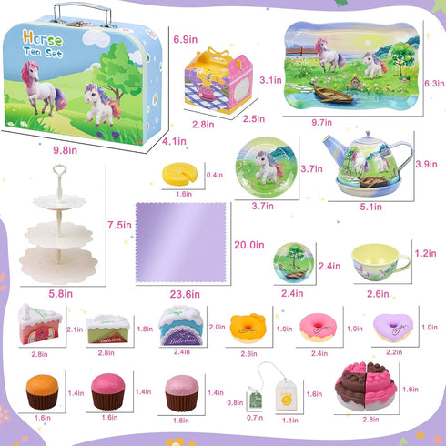 Set Girls,50PCS Playsets,Teapot 3 4 5 6 Tea Party for Little Princess Horse Tea Time Toy Including Food Sweet Treats