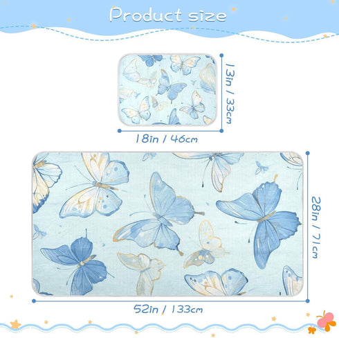 SyXIOP 28" 52" Watercolor Butterflies Light Blue Cooling Baby Crib Mattress x washablraining Pads for Baby&Toddler