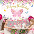Tatuo Butterfly Happy Birthday Backdrop 6x4ft, Pink Butterfly Party Decorations for Baby Shower