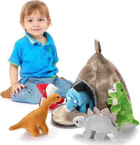 Set Set 5 Set PASSIONFRUIT Stuffed Toy Dinosaur Animal of Dino Stuff Toy for Toddlers with Volcano Zipper Carry Bag