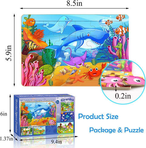 Wooden Jigsaw Puzzles for Kids Ages 3-5, 24-30 Pieces Educational Learning Toys for Boys and Girls