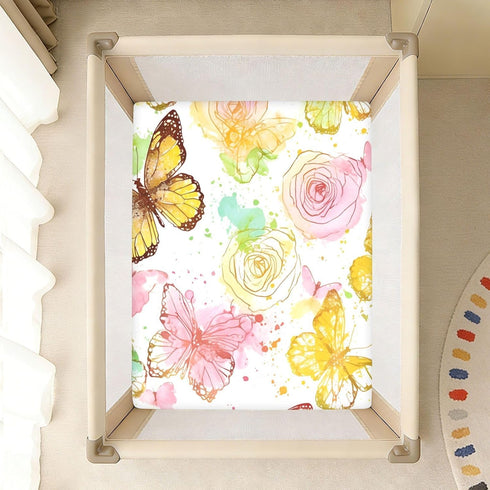 Bseiialft 52 28 Butterflies Flowers Crib Sheets for Boys Girls Soft and Breathable Cotton Baby Sheets for Standard Crib