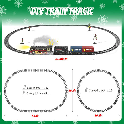 Set 3 4 5 6 7+ Funwee Train for Under Christmas Tree,Electric Train Toy with Smokes,Lights and Sound, Locomotive Train