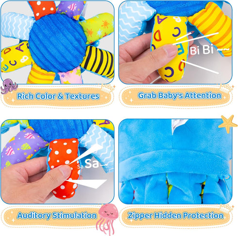 JoySpark Toys 6-12 12-18 50 1-2 Tummy 1 Baby Toys Months, Musical Crawling Toys Bouncing Dancing Octopus Plush Toys