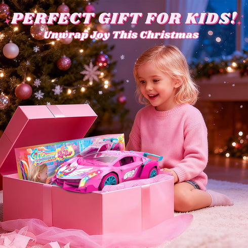 Tqeieu Car,2.4GHz 1:18 3 4 5 6 7 8 9 10 11 12,Girls 3-12 Unicorn RC Car for Girls, Rainbow Glow & Drift Wing Remote