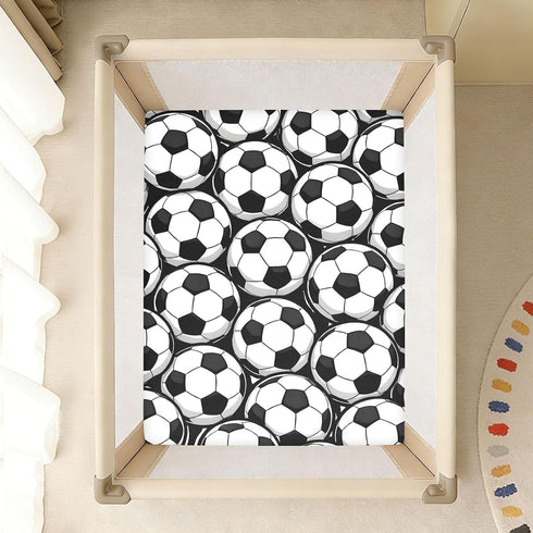 CZXW 52" 28" Soccer Balls Black White Crib Sheets Fitted x Natural Cotton Soft & Breathable for Baby Crib Mattress