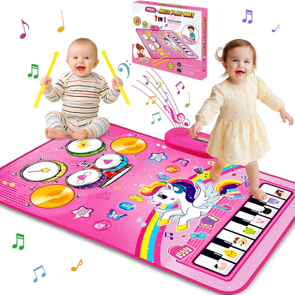 Toys for 1 Year Old Girl Gifts: Baby Musical Mat Toddler Toys Age 1-2, 3 in 1 Piano Drum Animal Touch Unicorn Toys for