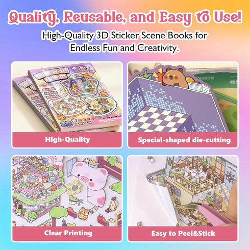 Fieoriia 3D 20 Sets Sticker Book Scene, DIY Miniature World Craft Kit, Art Therapy Activity for Adults, Kids, Family
