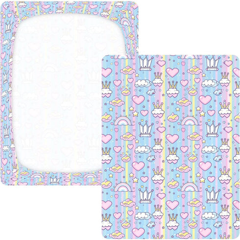 miaozhen 1 Pack 52x28 Cotton Baby Crib Sheets Soft Stretchy Princess Dress Crown Cartoon Crib Mattress Sheet