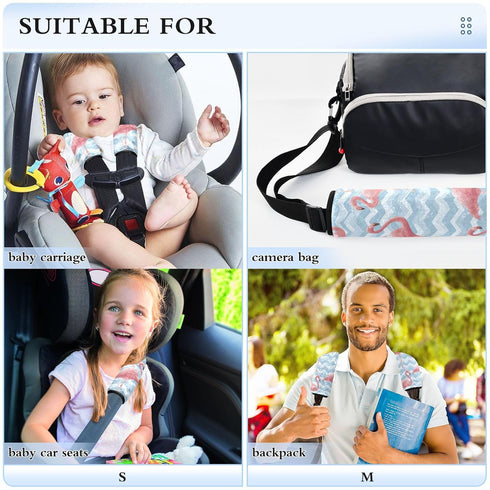 Vdsrup 2 Pack Seat Belt Covers Pink Flamingos Blue Zigzag Car Seat Strap Covers Super Soft Car Seat Neck Cover for Boys