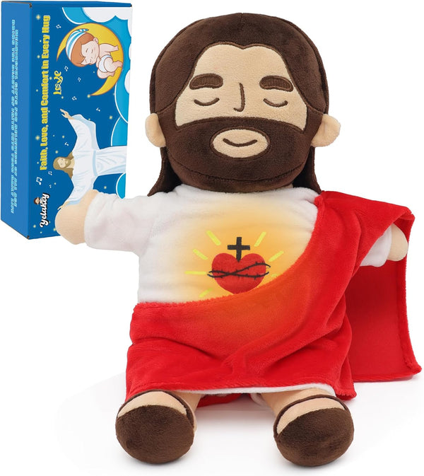 Yelakey Jesus Plush that Breathes, Jesus Stuffed Doll with Glow&Songs, Easter Toy