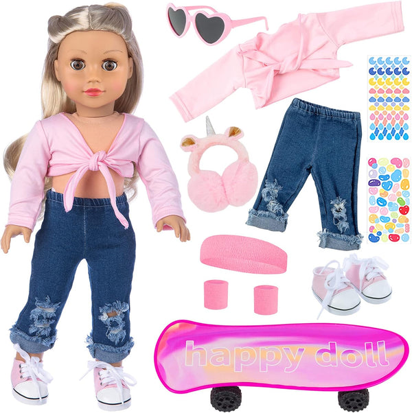 ZITA ELEMENT 18 Inch Girl Doll Clothes Set - Scooter, Skateboard, Sport Shoes, and Accessories for Outdoor Fun
