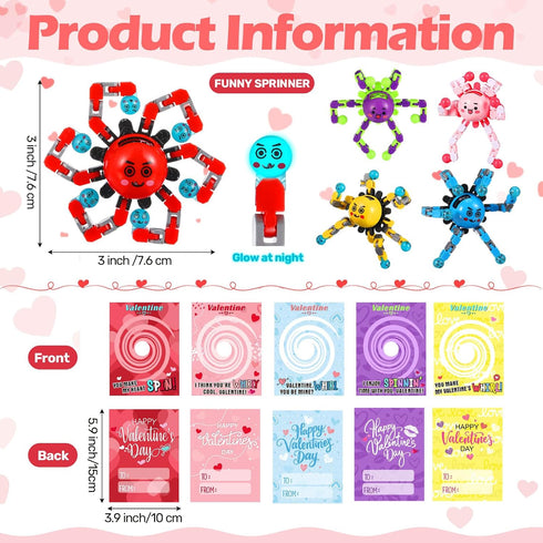 ShinyRelief 25 Pcs Valentine's Day Gifts for Kids Valentine Cards with Finger Fidget Toy Glow in The Dark DIY Stress