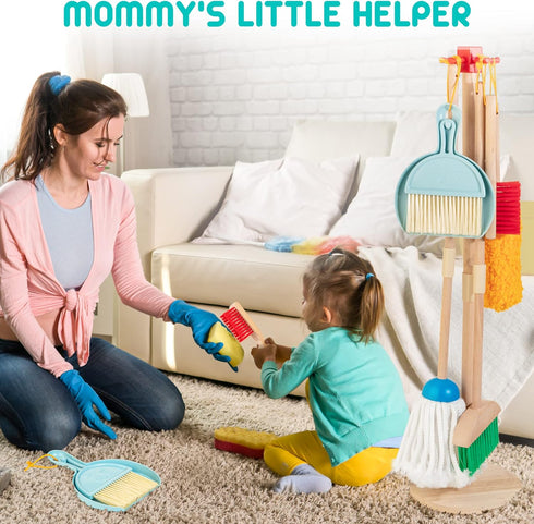 Set, 8 Set 3-6, Kids Cleaning Pcs Wooden Housekeeping Play Includes Broom Mop Duster Dustpan Brushes Rag and Organizing
