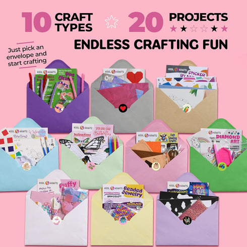 20 Set 20 Packaged, Arts & Crafts Kit for Girls The Surprise Craft Box, All-Inclusive DIY Craft with Fun Projects
