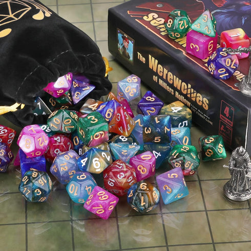 Coyeekn DND Dice Set, 7 x 7 Sets (49 Pieces) Glitter Polyhedral Dice for Dungeons & Dragons RPG with 1 Pouch