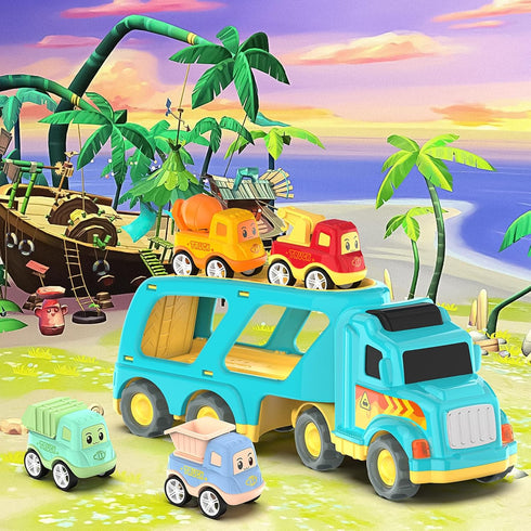 Toddler Car Toys for 3-5 Years Old, 4 Pack Small Pull Back Construction Vehicles, Christmas Birthday Gifts for Kids