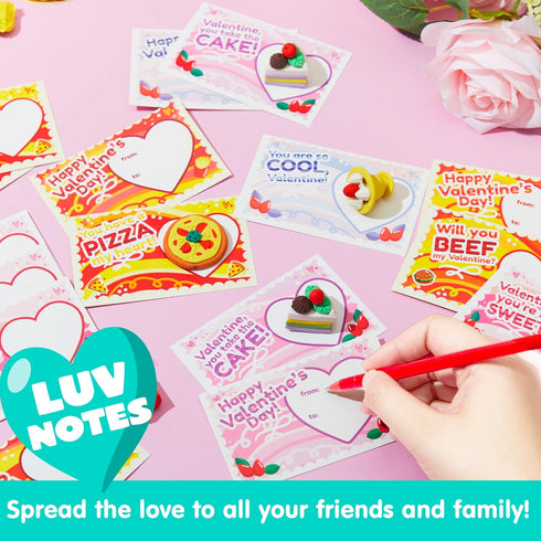 JOYIN 36 Pieces Valentines Day Gift Cards - 3D Dessert Erasers for Kid Classroom Cards, Party Favor Toy Supplies.