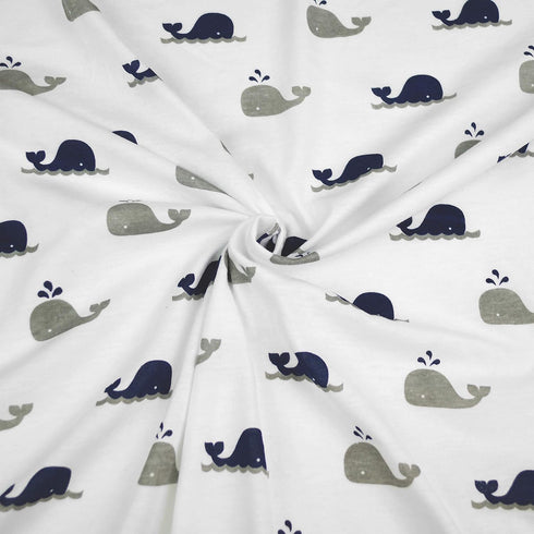 American Baby Company 100% Natural Cotton Fitted Pack and Play Sheet, 39" x 27", Navy Whale for Boys & Girls