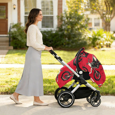 Mazeann Black Dirt Bikes Red Car Seat Cover Baby Breathable Soft Infant Carseat Covers Canopies Babies Carrier Covers