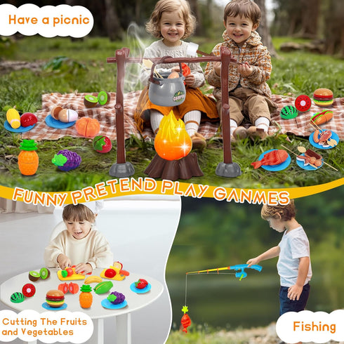 Set 3 4 5 6 Kids Camping Toys, Mitcien Camping Include Pretend Campfire Play Food Fruits & Vegetables Hamburger