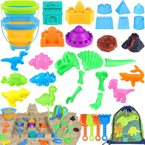 Beach Toys, 34Pcs Dinosaur Sand Toys Set for Kids Toddlers, Sandbox Toys
