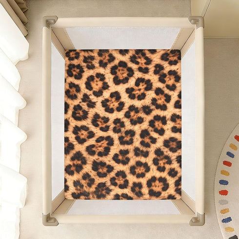 CZXW 52" 28" Leopard Fur Print Crib Sheets Fitted x Natural Cotton Soft & Breathable for Baby Crib Mattress