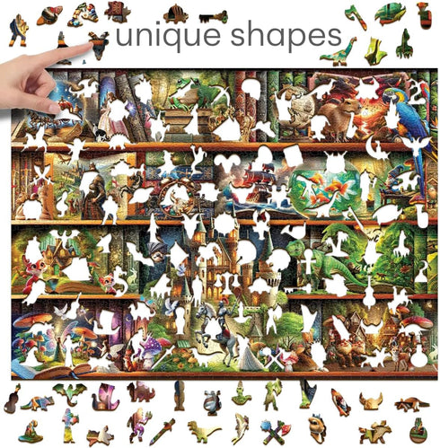 1000 21,25 15,5 WOODEN.CITY Wooden Puzzles for Adults Pieces - Stories on Every Shelf Bookshelves Scene | Made in EU |