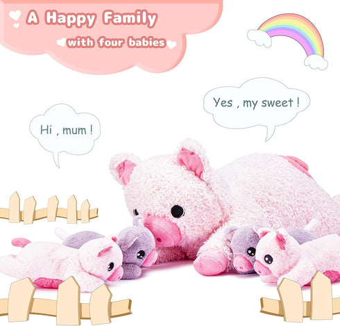 IKASA Mommy Pig Stuffed Animal Mom and Baby Plush Toy, Cute 16" Soft Small Fluffy Mama Family Set Toy