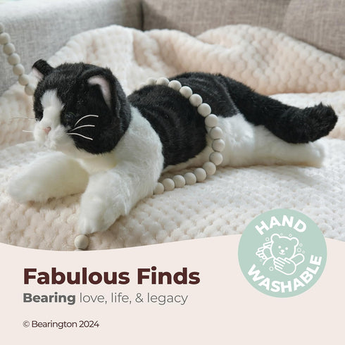 15" Bearington Domino Cat Stuffed Animals - Realistic Tuxedo Cat Plush - Black and White Kitty Plushies with Soft Fur