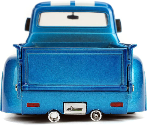1:24 1956 F-100 Jada Just Trucks Ford Die-cast Car Blue/White Stripes with Tire Rack, Toys for Kids and Adults