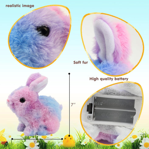 Easfan Walking Bunny Stuffed Animal, Interactive Jumping Rainbow Rabbit Talking Plush Toy for Kids Birthday Gifts, 7''