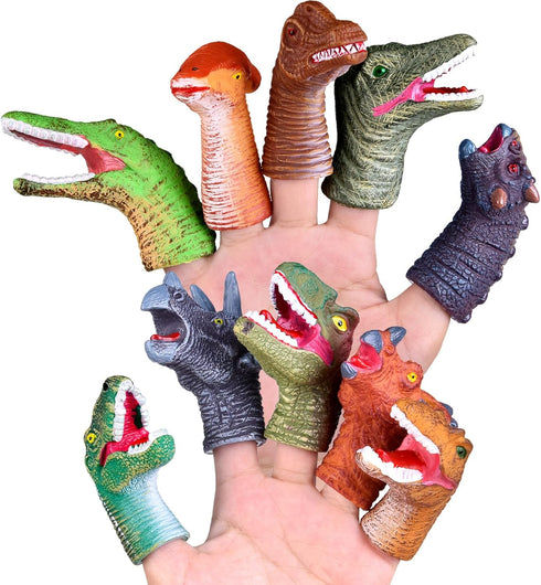Fun Little Toys 10 Pcs Dinosaur Head Finger Puppets, Best Choice for Party Favors and Goodie Bag Fillers