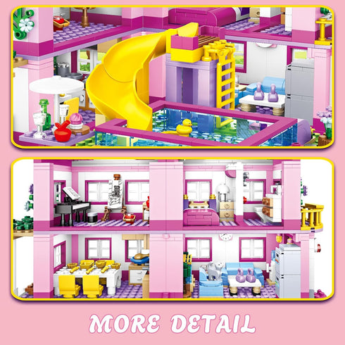 CSNRHG Summer Set 1018 6+ Pink Pool Villa Building Block Friends Construction Educational Toy Pieces Gifts for Girls