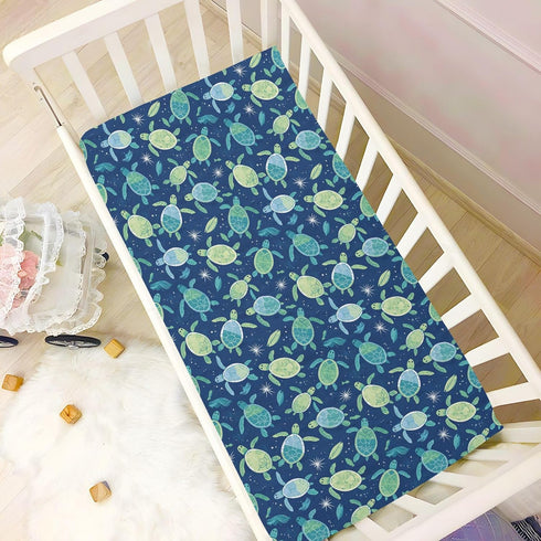 Vdsrup 39 27 5In Crib Sheets for Boys Girl Turtles Ocean Neutral Mini Crib Mattress Sheets Fitted, Blue Green Toddler