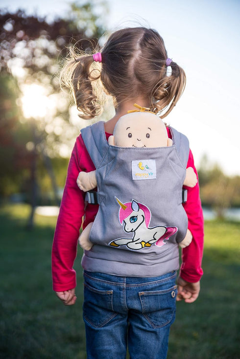 Adjustable Grey Unicorn Doll Carrier for Little Girls