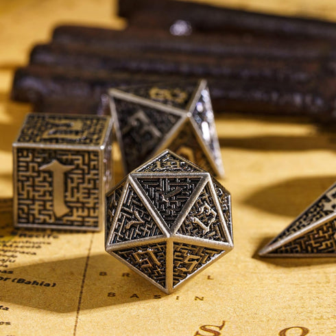 UDIXI Metal DND Dice 7PCS Polyhedral Dice Set - Ancient Silver for RPG Dungeons