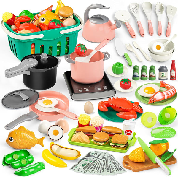 Toy Play Food, Play Kitchen Accessories, Kitchen Playset, Pretend Cooking Play Pots,