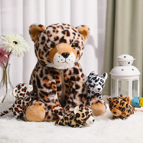 5 Mommy 4 Tummy Silipull Pcs Cheetah Stuffed Animals for Kids Large Cheetah Plush with Baby Leopard Plush Toys