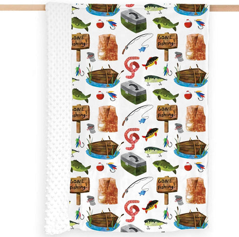 Fishing Baby Blanket for Boys, Gone Fishing Themed Toddler Soft Minky Blanket with Double Layer Dotted Backing, Newborn Nursery Baby Crib Receiving Blanket Fishing Boat Newborn, 30"x40" by Buerhanerry