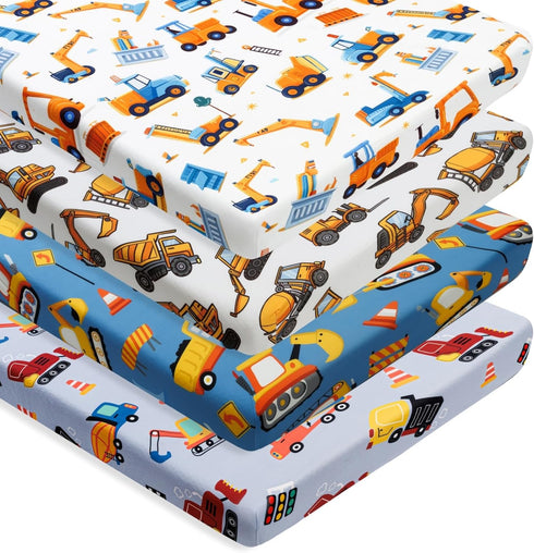 FIGEPO 4 Pack Baby Boy Pack N Play Mini Crib Sheets Soft Fitted