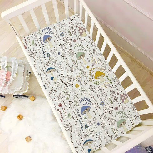 Fitted Crib Sheets Wild Plants Mushroom - Stretchy Portable Playard Sheets for Baby Toddler, Breathable Soft Mini Crib