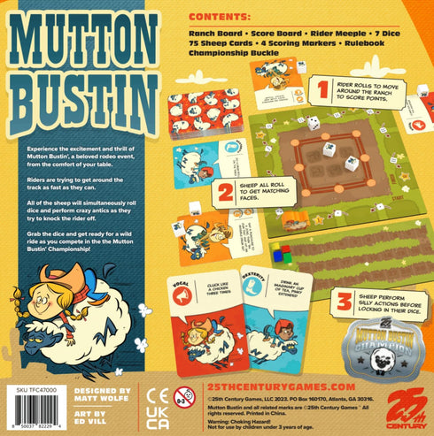 Mutton Bustin Rodeo Themed Party Board Game - For 2 to 4 Players, 25th Century Games