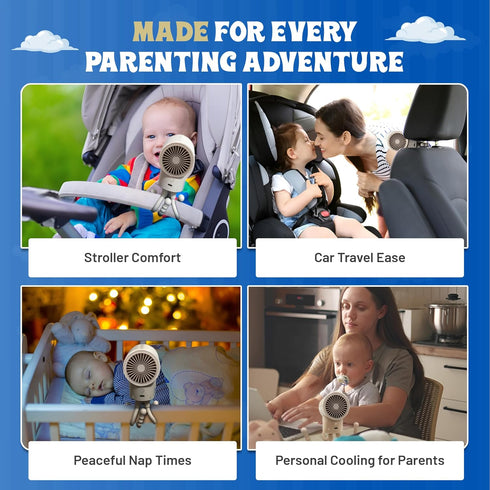 VZ Fans 3 Baby Safe Portable Fan, Battery Operated Fan, Stroller Fan, Handheld Fan, Rechargeable USB-C, Speeds, Mini