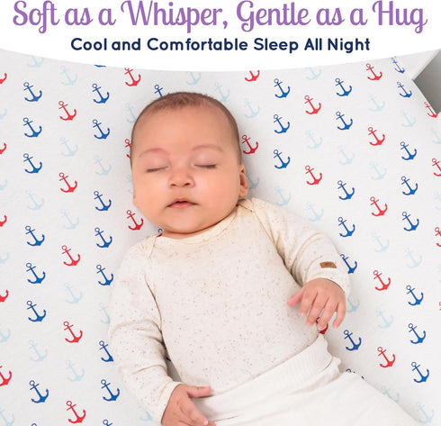 (3 Pack) (52" 28"), Set Set, GROW WILD Nautical & Ships Baby Crib Sheets for Boys - Jersey Knit Fitted Sheet x Toddler