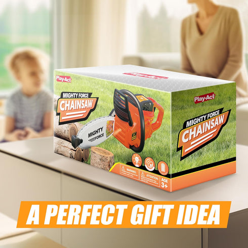 Play-Act 3+, Mighty Force Chainsaw Toy for Toddlers - Realistic Lights, Sounds & Spinning Action, Safe Design