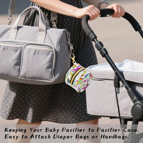 PYBUG Butterfly Round Pacifier Storage Case, Polyester & TPU Lined with Hook Buckle, Pacifier Container Box for Baby