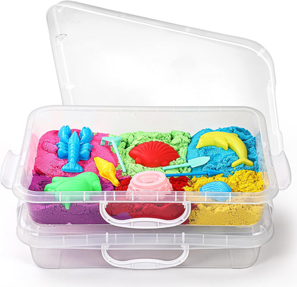 sikmcle 2 Pcs Sand Tray Sensory Bin with Lid and Handle, Portable Sensory