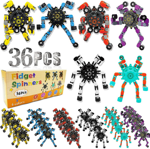 Szcuelz 36PC Easter Basket Stuffers Transformable Fidget Spinner for Kids,Deformable Chain DIY Robot Spinner Sensory
